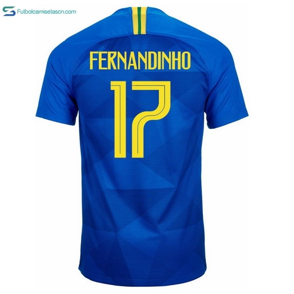 Camiseta Brasil 2ª Fernandinho 2018 Azul